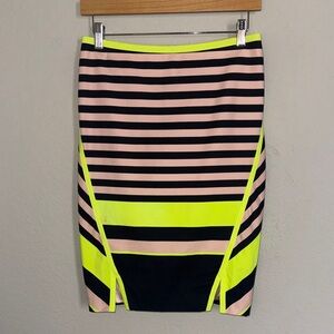 Ted Baker Neon Yellow and Black Striped Pencil Skirt